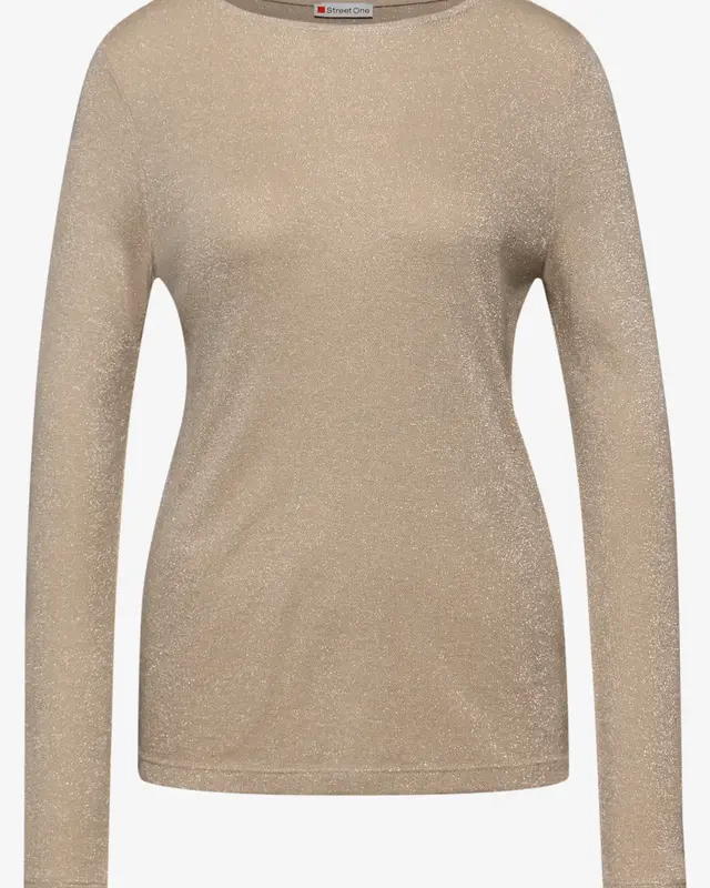Street One Langarm Glitzer Shirt - Sanded Beige