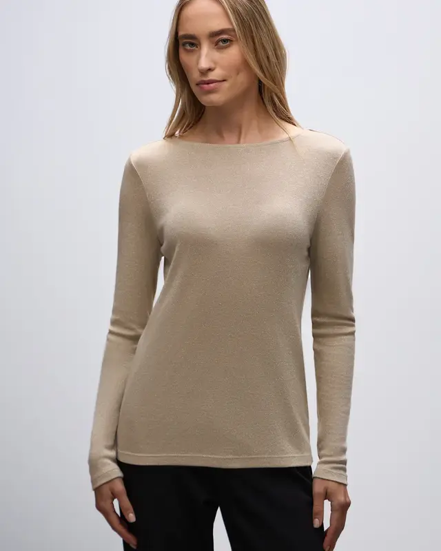 Street One Langarm Glitzer Shirt - Sanded Beige