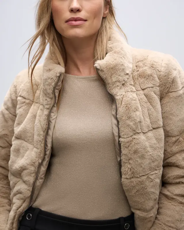 Street One Langarm Glitzer Shirt - Sanded Beige