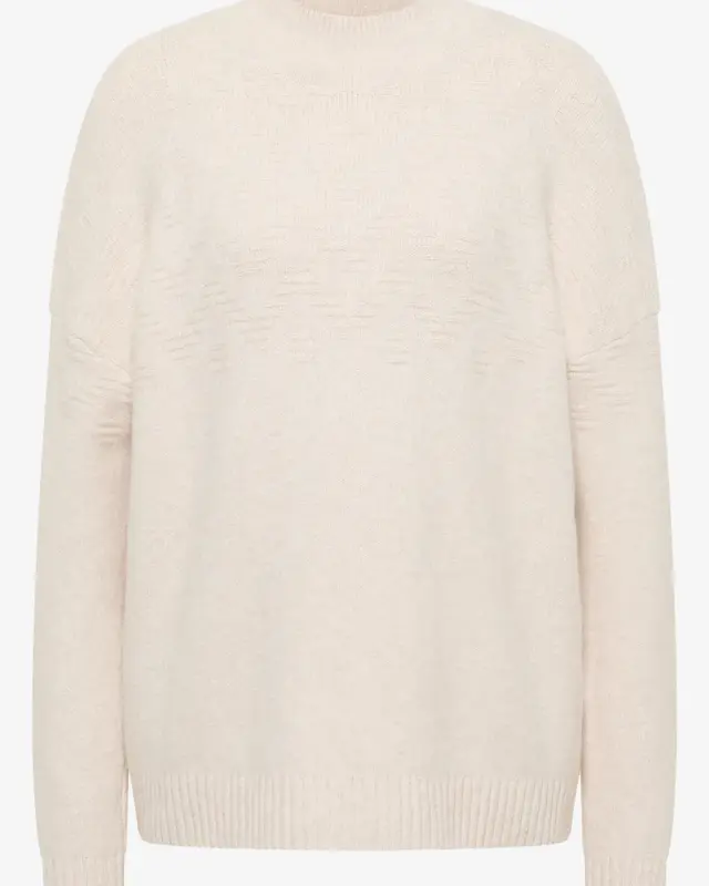 Cecil Softer Jacquard Pullover - Oat Milk Beige Melange
