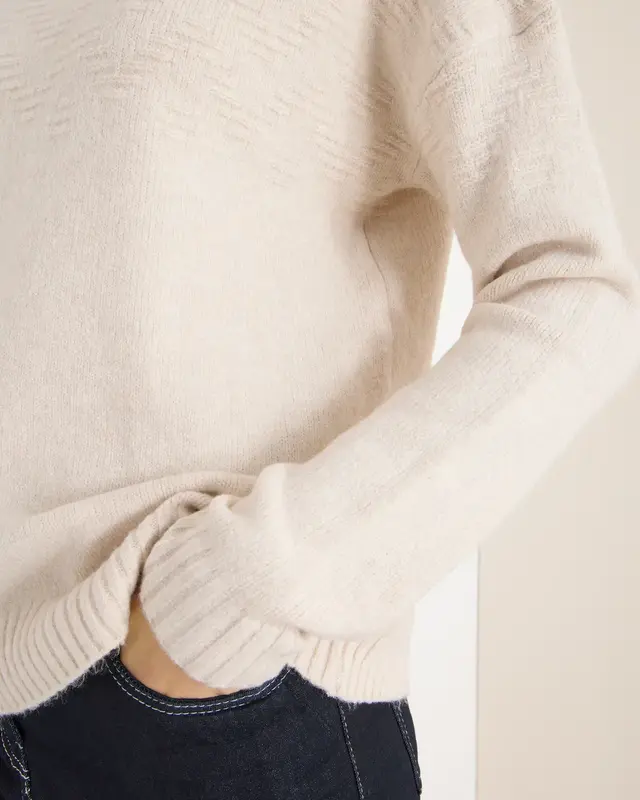 Cecil Softer Jacquard Pullover - Oat Milk Beige Melange
