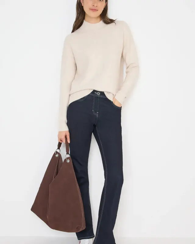 Cecil Softer Jacquard Pullover - Oat Milk Beige Melange