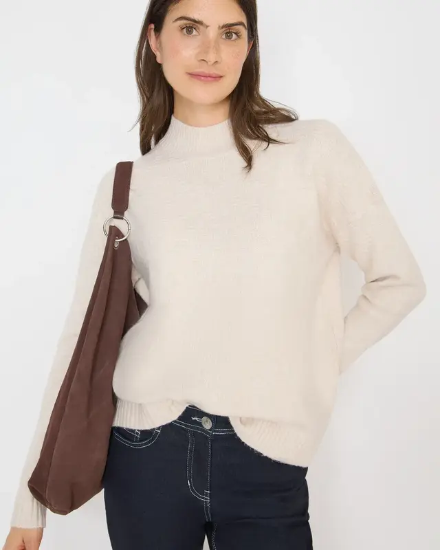 Cecil Softer Jacquard Pullover - Oat Milk Beige Melange