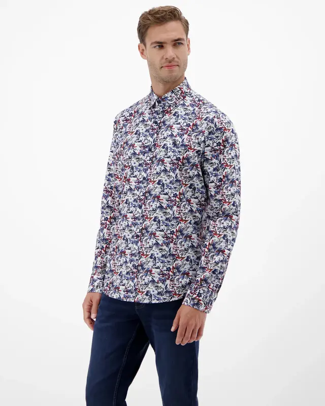 Lerros Poplin Hemd mit Print - White