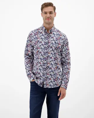 Lerros Poplin Overhemd met Print - White