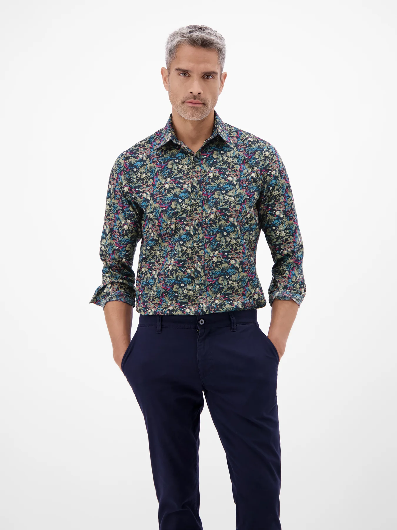 Lerros Poplin Shirt with Print - Classic Navy