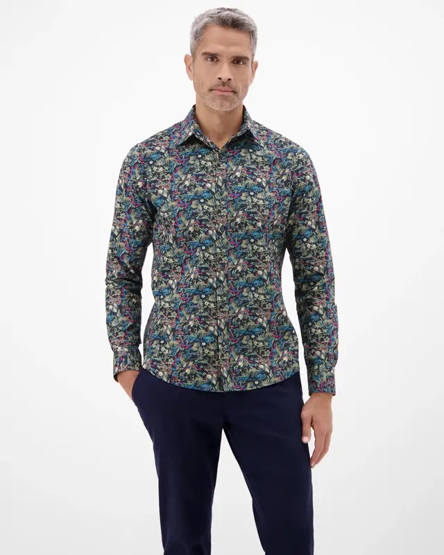 Lerros Poplin Hemd mit Print - Classic Navy