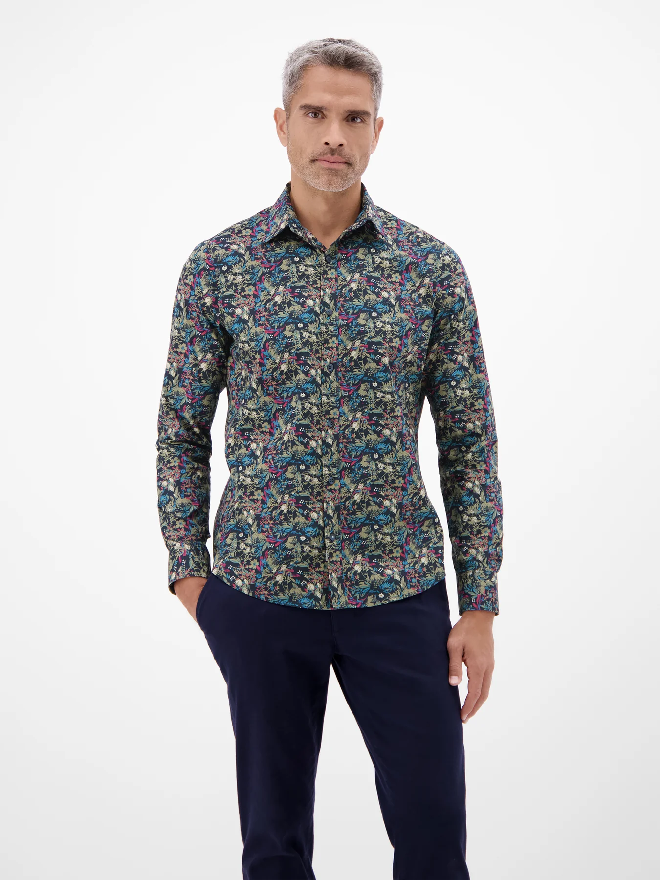 Lerros Poplin Shirt with Print - Classic Navy
