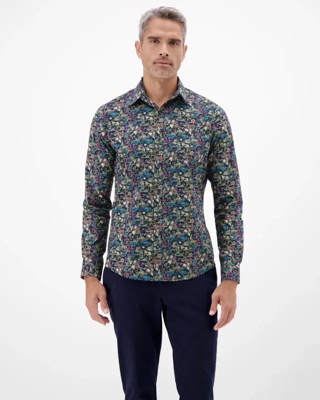 Lerros Poplin Hemd mit Print - Classic Navy