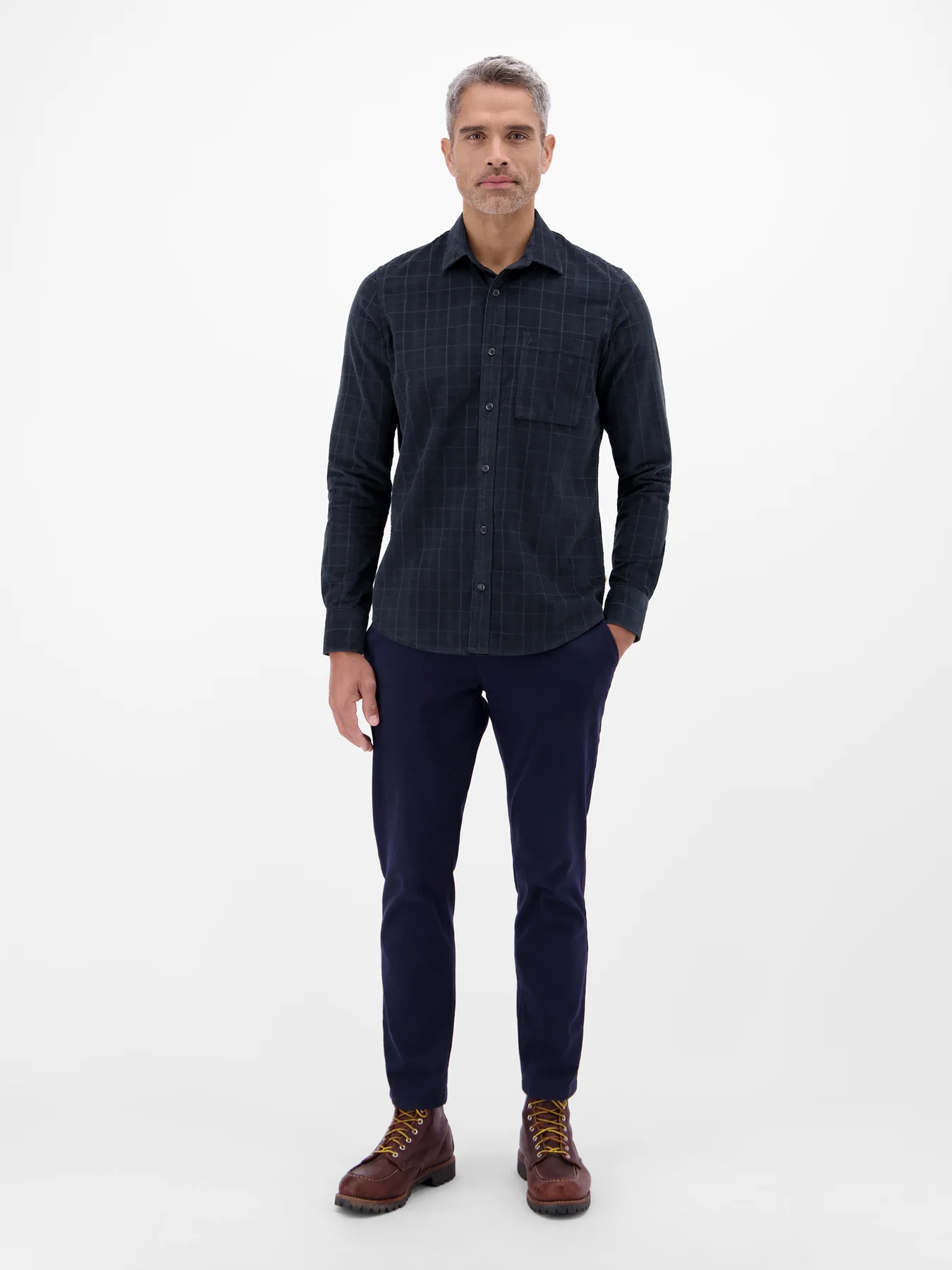 Lerros Geruit Corduroy Overhemd - Classic Navy