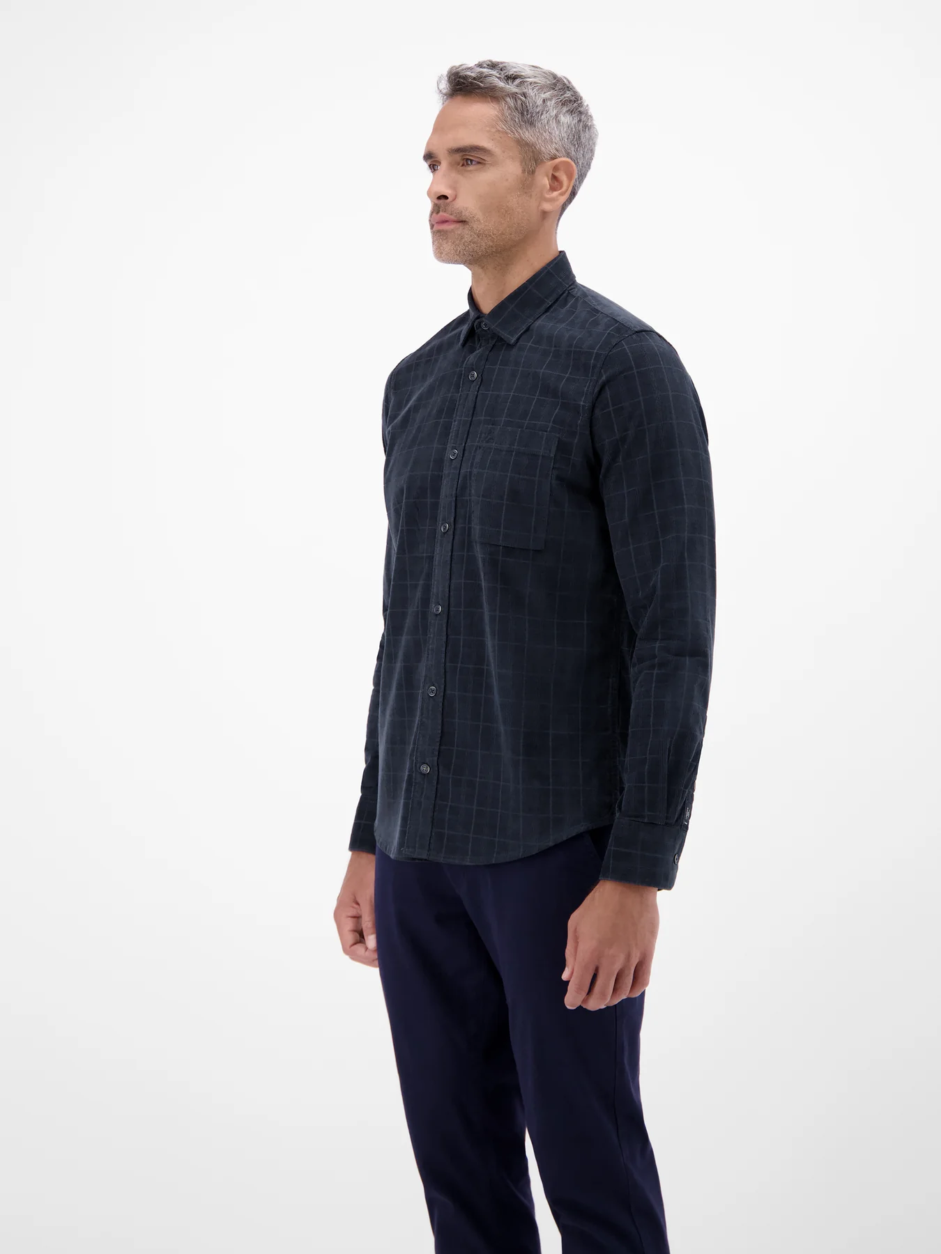 Lerros Geruit Corduroy Overhemd - Classic Navy