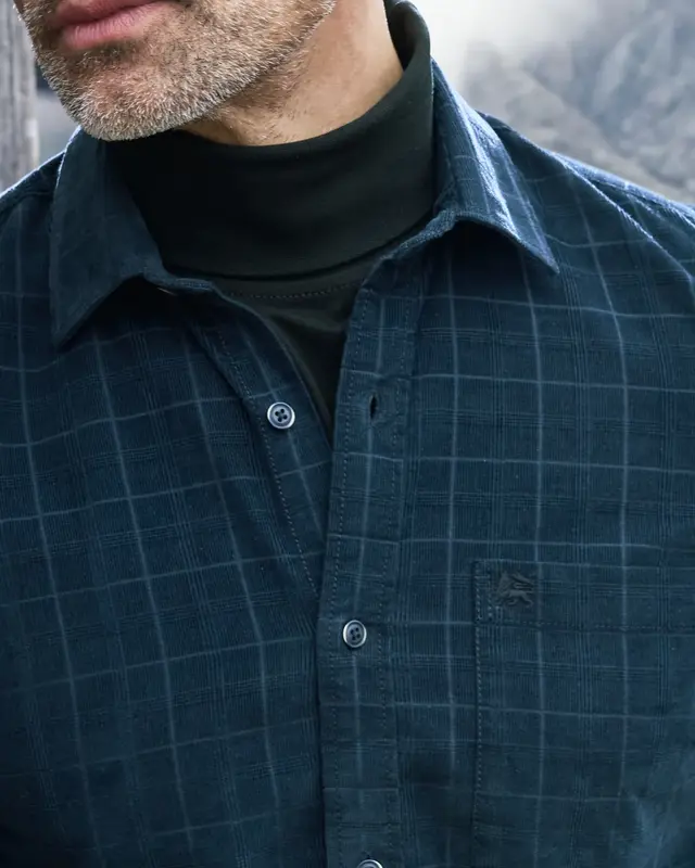 Lerros Corduroy Shirt with Check - Classic Navy