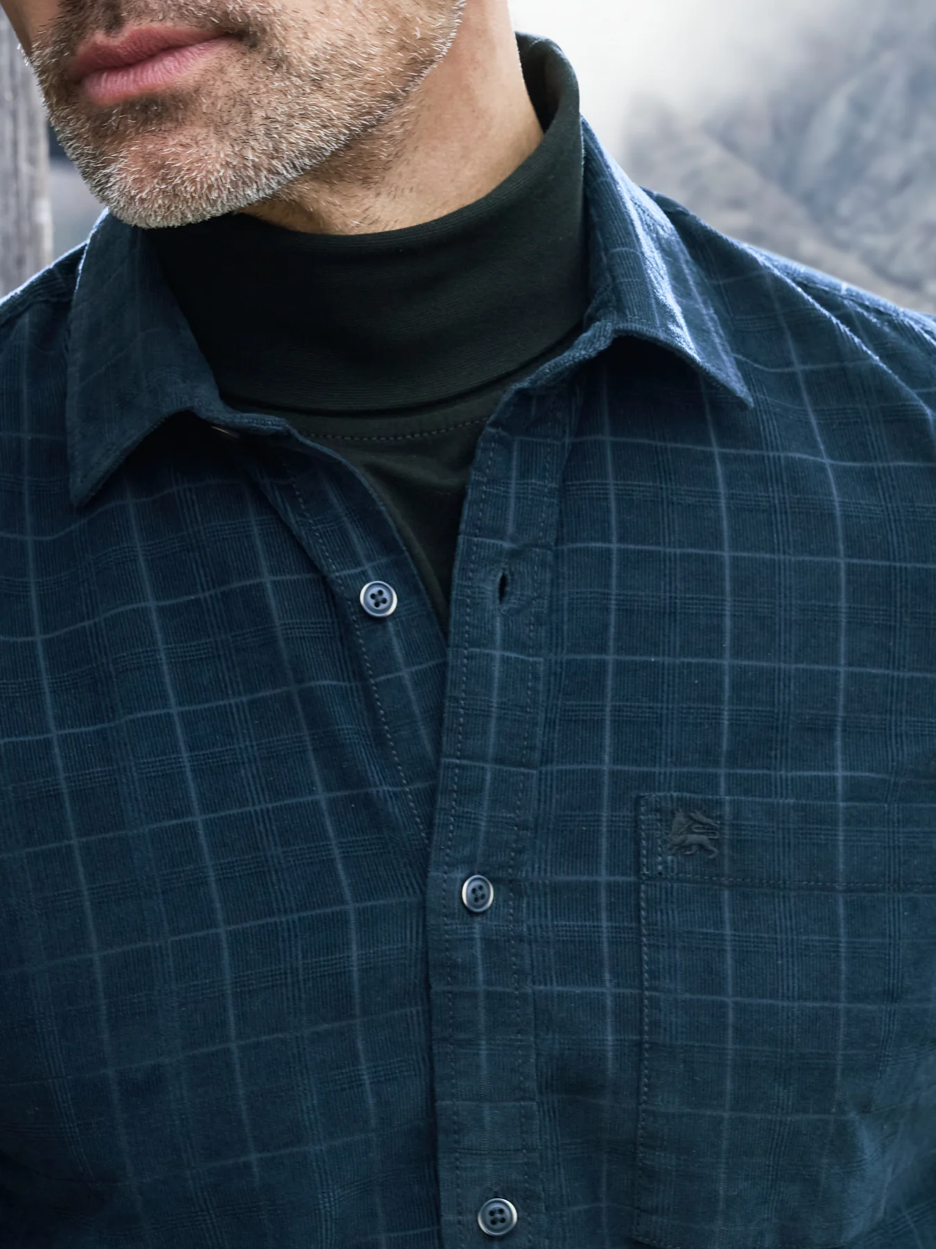 Lerros Geruit Corduroy Overhemd - Classic Navy