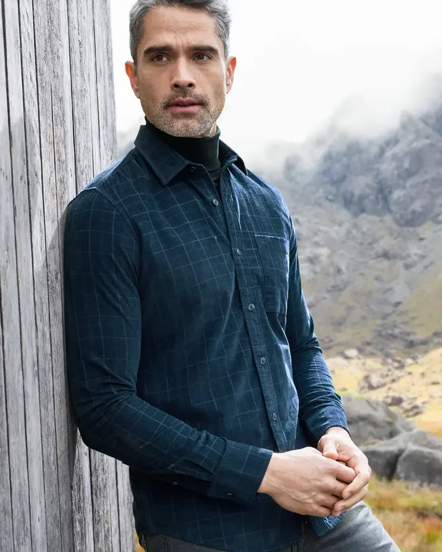Lerros Corduroy Shirt with Check - Classic Navy