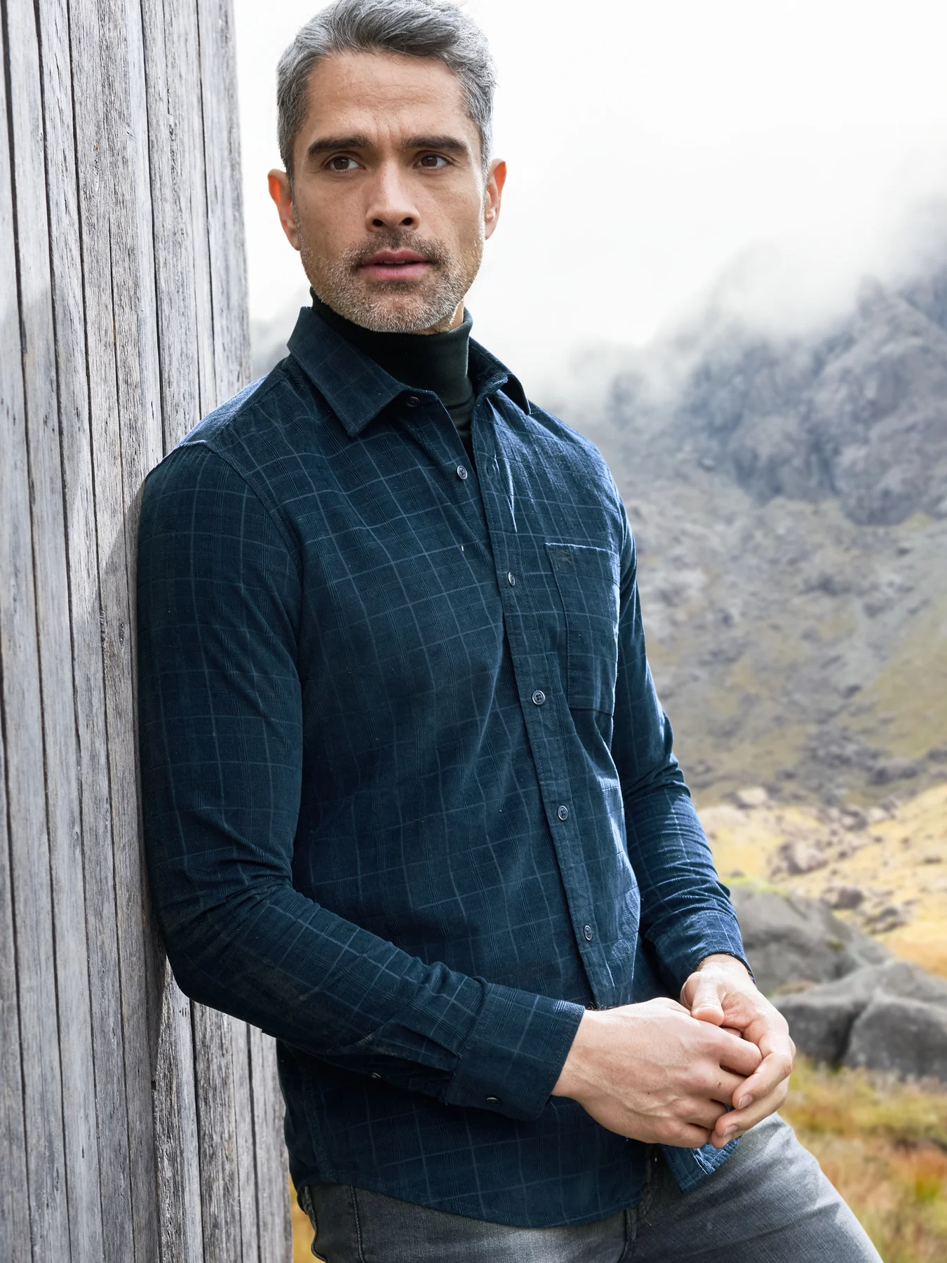 Lerros Geruit Corduroy Overhemd - Classic Navy