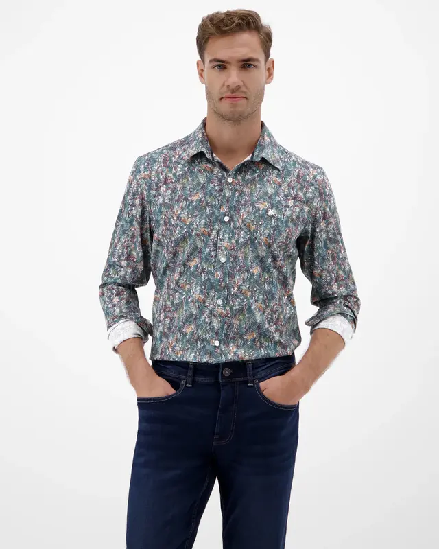 Lerros Poplin Print Hemd - White