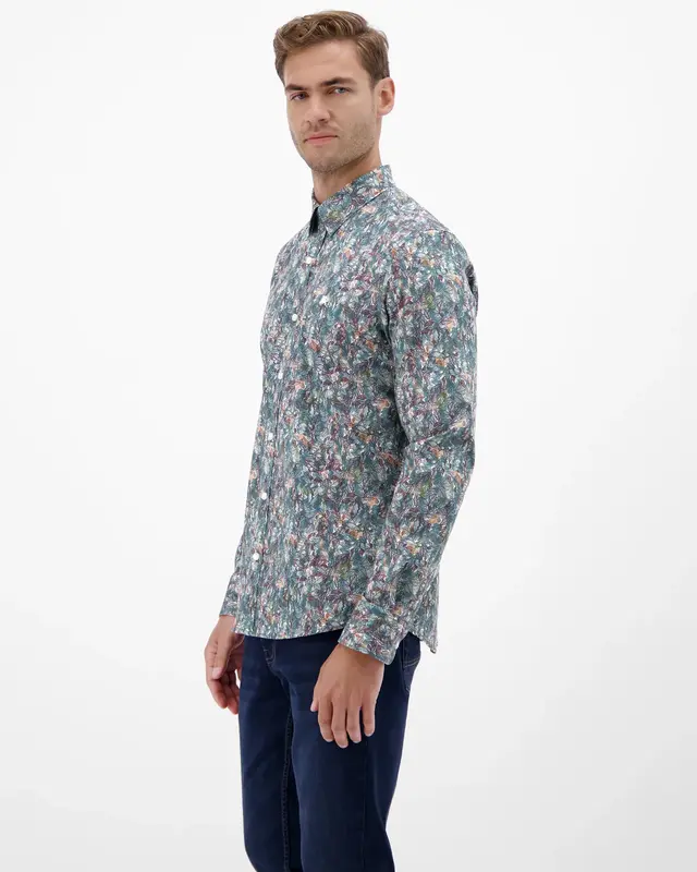 Lerros Poplin Print Hemd - White