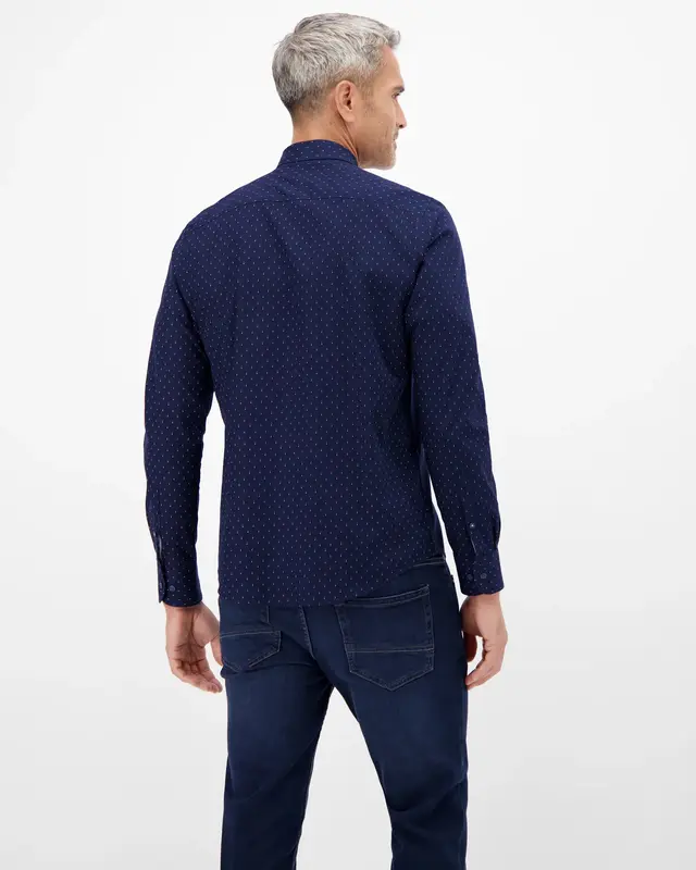 Lerros Poplin Print Hemd - Classic Navy