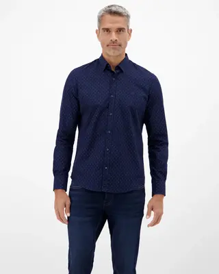 Lerros Poplin Print Overhemd - Classic Navy