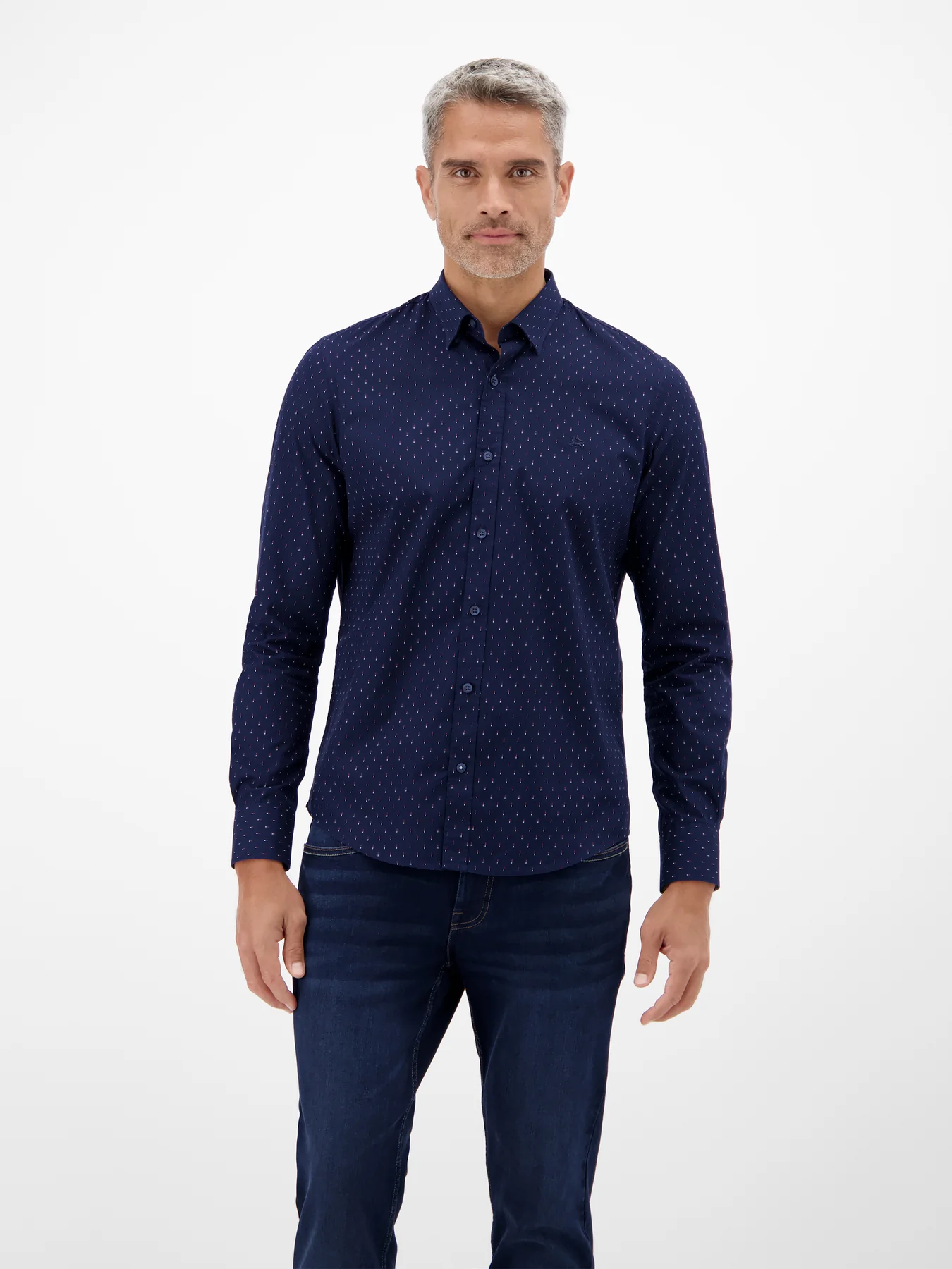 Lerros Poplin Print Shirt - Classic Navy