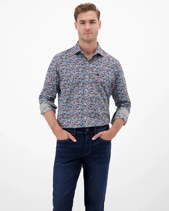 Lerros Poplin Hemd Print - Maple Red