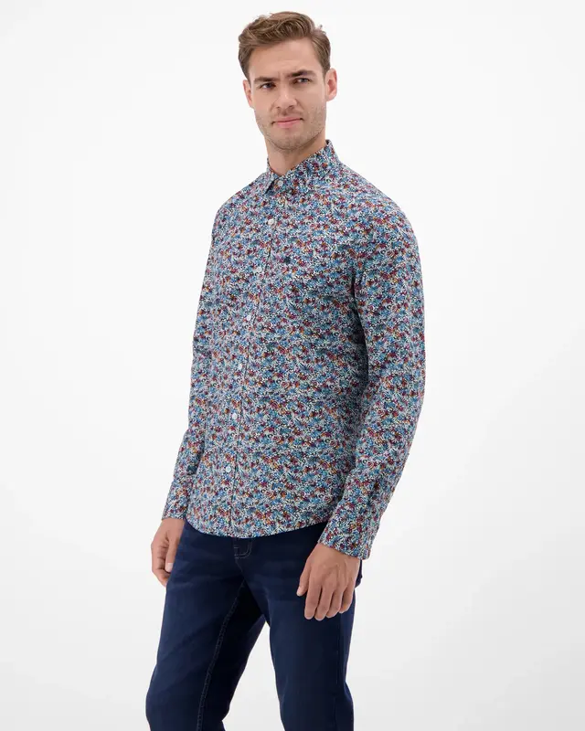 Lerros Poplin Hemd Print - Maple Red