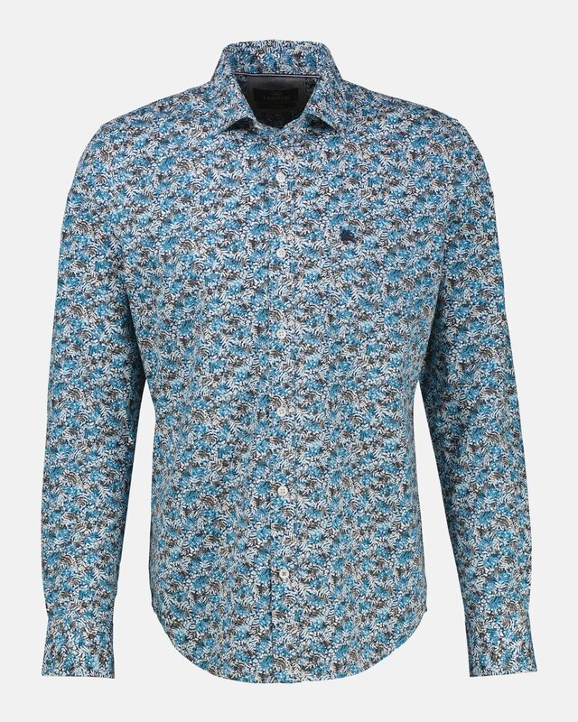 Lerros Poplin Hemd Print - Swedish Blue