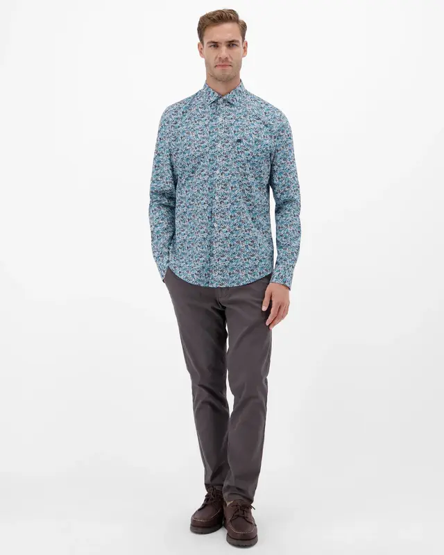 Lerros Poplin Hemd Print - Swedish Blue