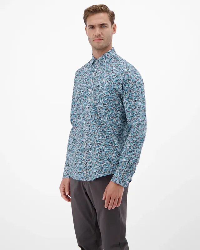 Lerros Poplin Hemd Print - Swedish Blue