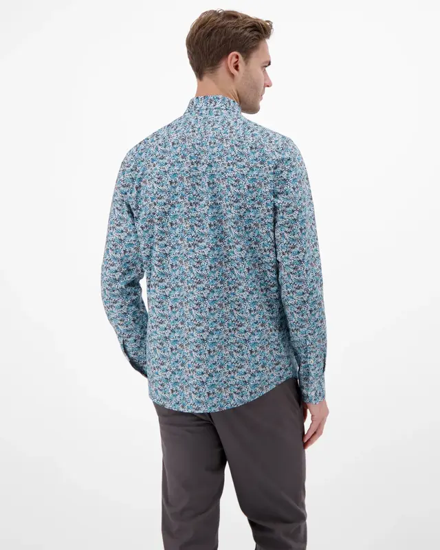 Lerros Poplin Hemd Print - Swedish Blue