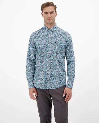 Lerros Poplin Overhemd Print - Swedish Blue