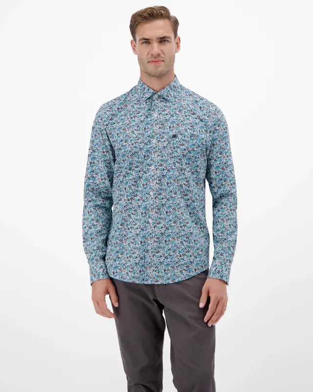 Lerros Poplin Shirt Print - Swedish Blue