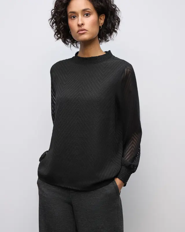 Street One Smok-Detail Chiffon-Bluse - Black