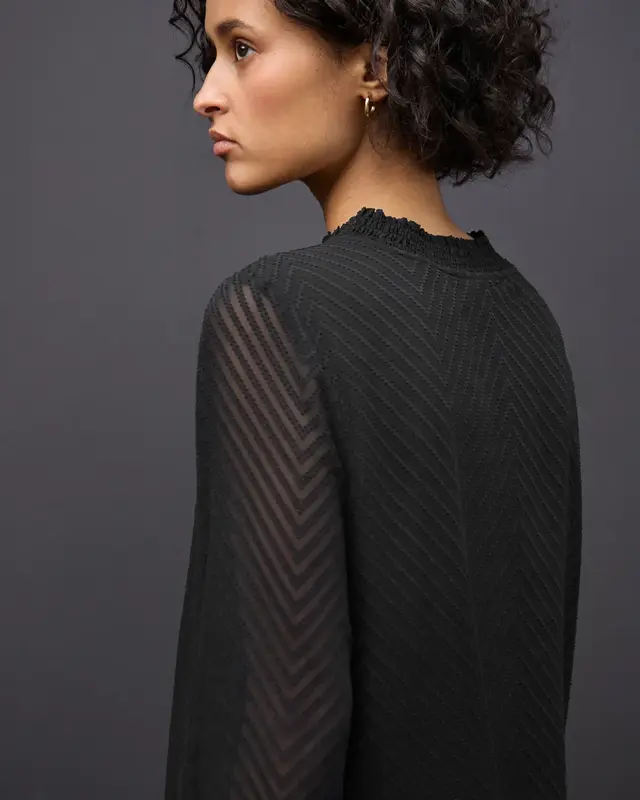 Street One Smok-Detail Chiffon-Bluse - Black