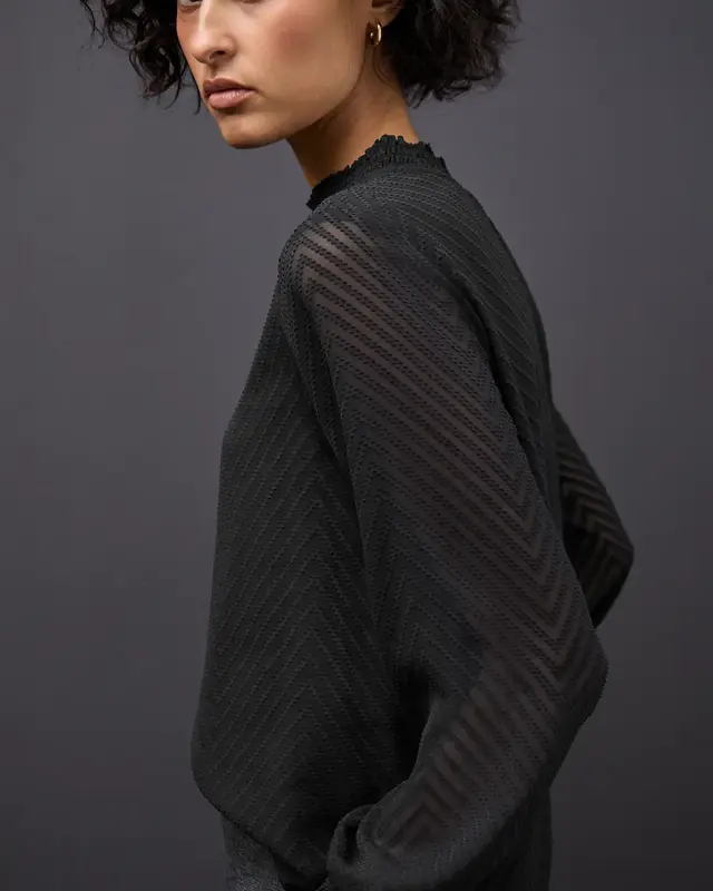 Street One Smok-Detail Chiffon-Bluse - Black