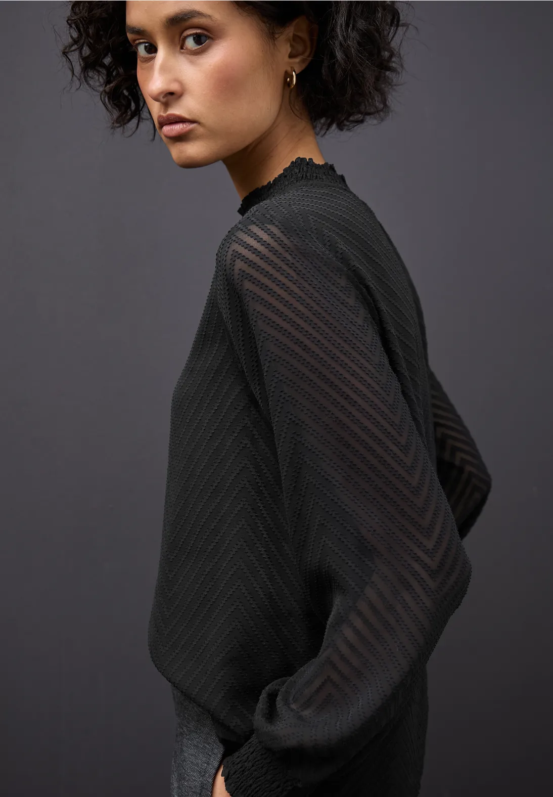 Street One Chiffon Blouse met Smokdetail - Black