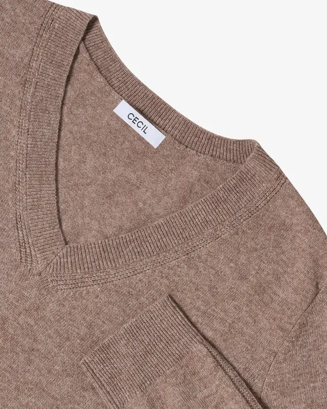 Cecil Kuscheliger V-Neck Pullover - Chocolate Mousse Melange
