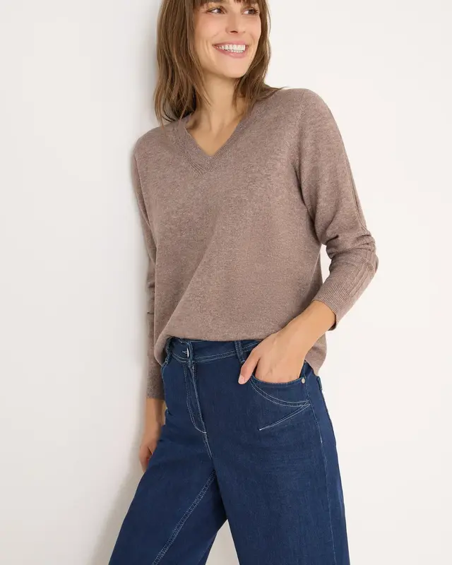 Cecil Kuscheliger V-Neck Pullover - Chocolate Mousse Melange