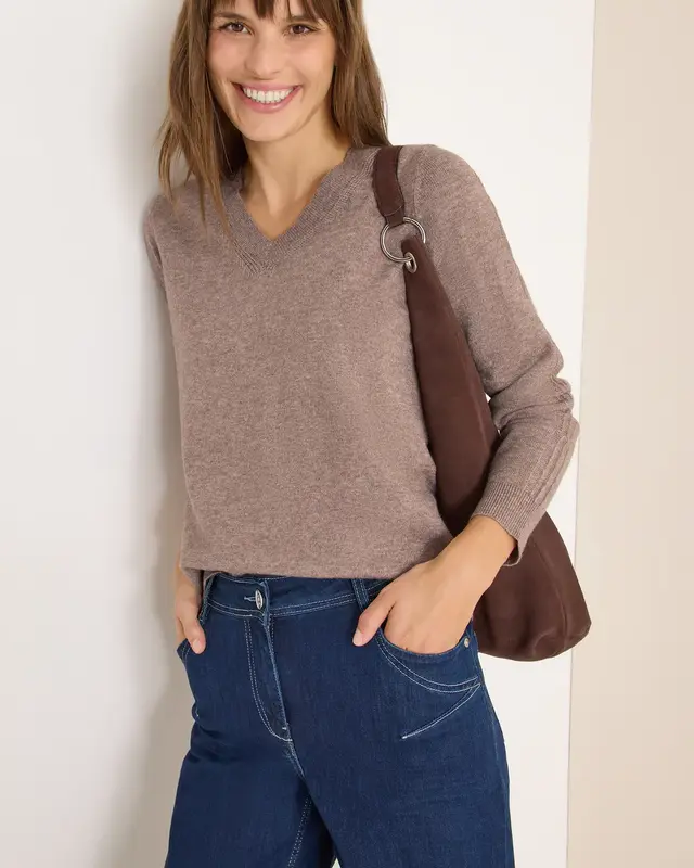 Cecil Kuscheliger V-Neck Pullover - Chocolate Mousse Melange