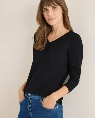 Cecil Basic Shirt mit Raffung - Black