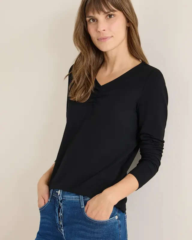Cecil Basic Shirt mit Raffung - Black