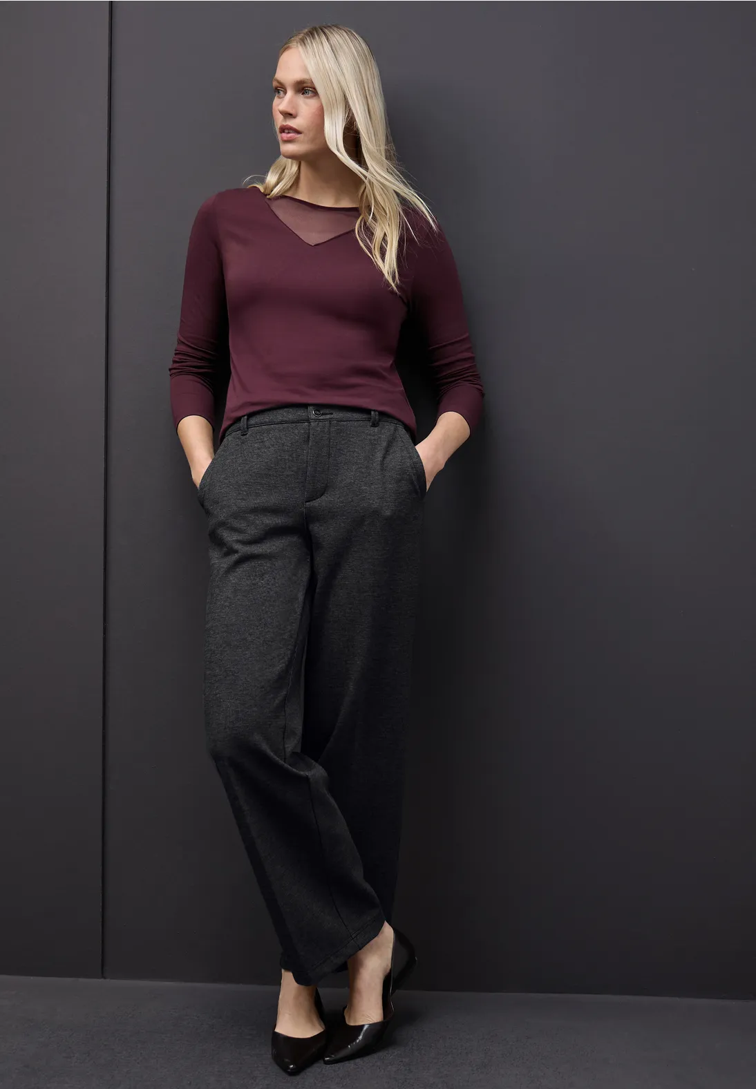 Street One Shirt met Mesh Details - Jazz Berry