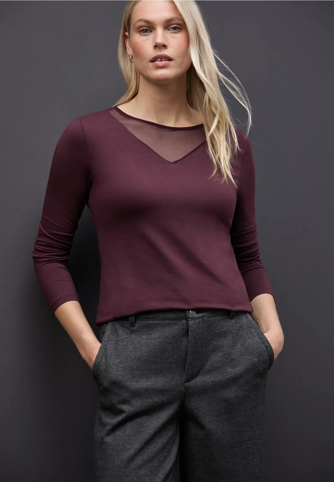 Street One Shirt met Mesh Details - Jazz Berry