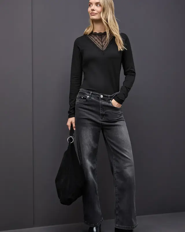 Street One Shirt mit Spitzendetail - Black