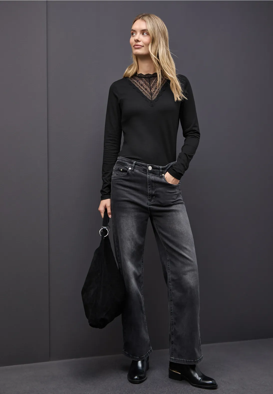 Street One Shirt with Lace Detail - Black