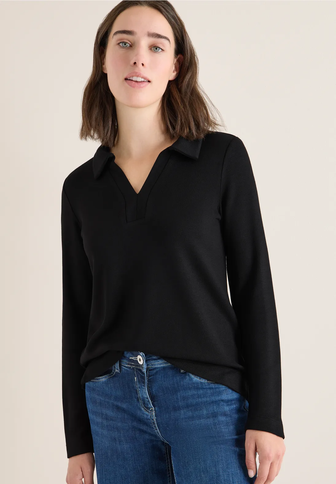 Cecil Knit-Look Poloshirt - Black