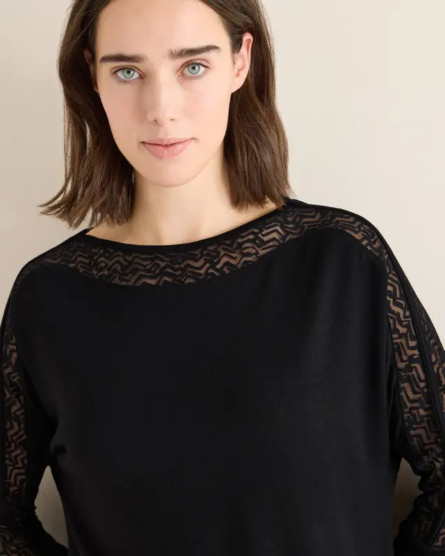 Cecil Batwing Shirt mit Mesh - Black