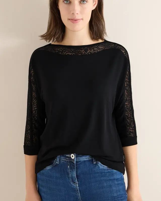 Cecil Batwing Shirt with Mesh - Black