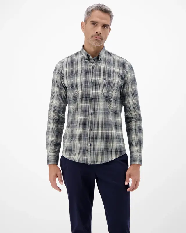 Lerros Karomuster Hemd, Flanel - Broken White