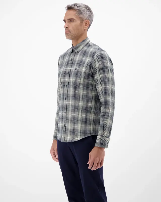 Lerros Karomuster Hemd, Flanel - Broken White